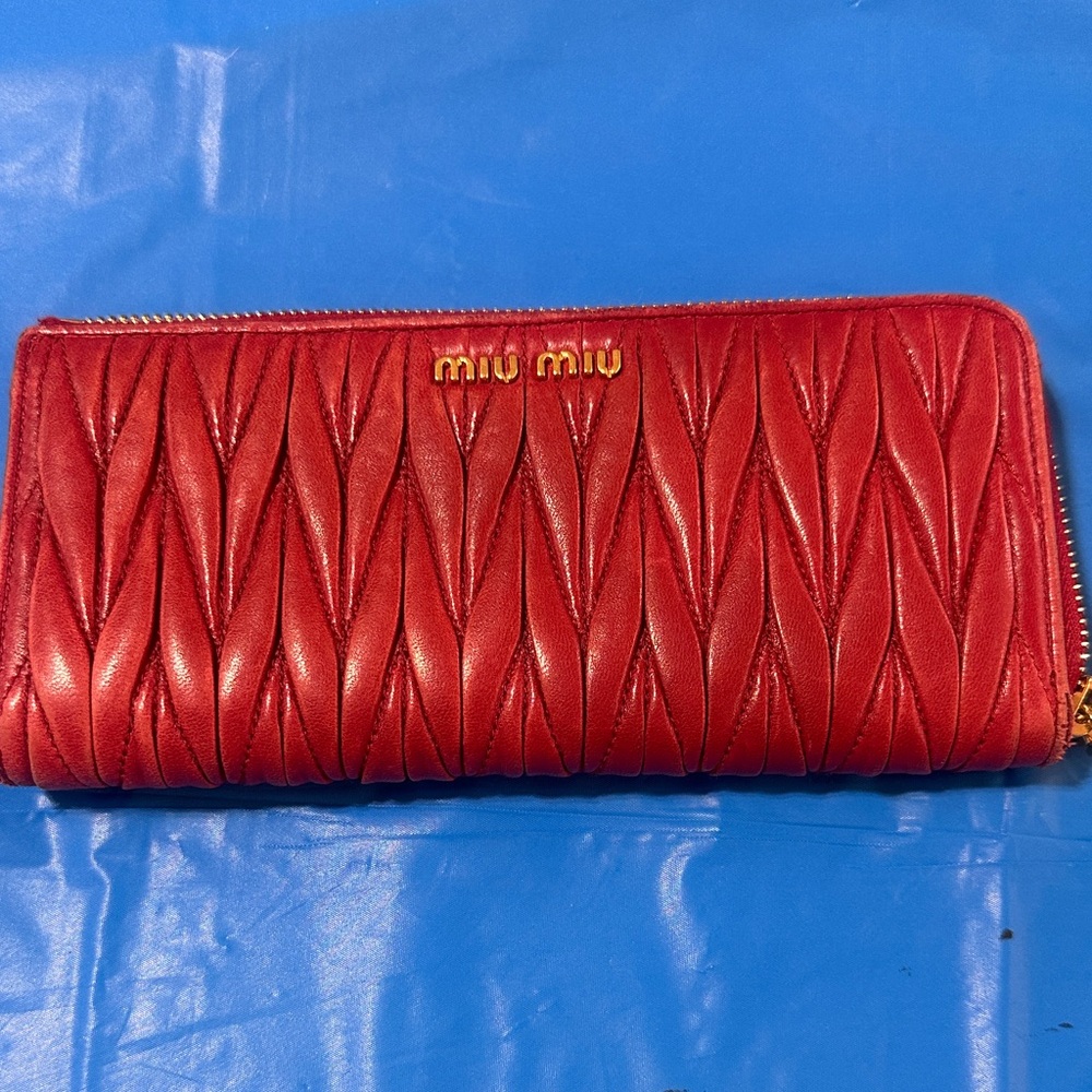 Miu Miu Red Quilted Zip long Wallet